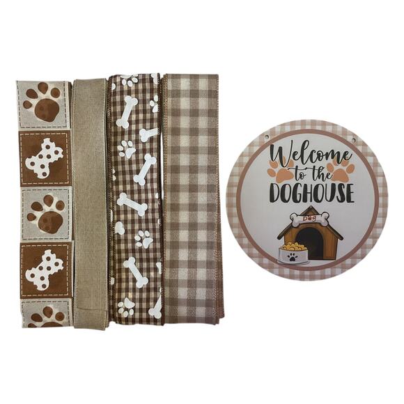 Welcome to the Doghouse DIY Pet Wreath Making Kit, Plaid Sign Ribbon Bundle Set - Picture 1 of 5